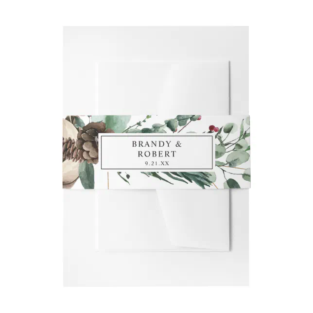 Pine Cone & Leaves Winter Christmas Invitation Belly Band | Zazzle