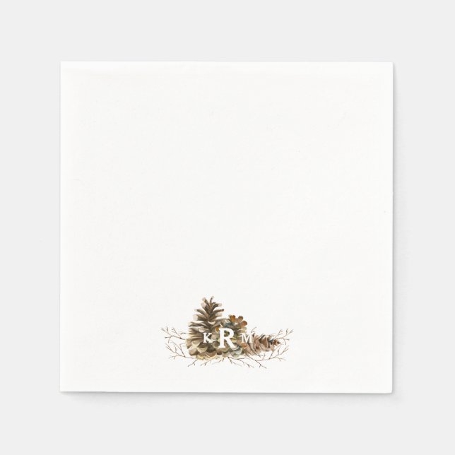 Pine Cone Monogram Cocktail Napkins (Front)