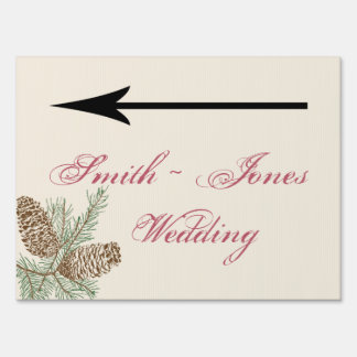 Pine Cone Nature on Cream Wedding Direction Sign