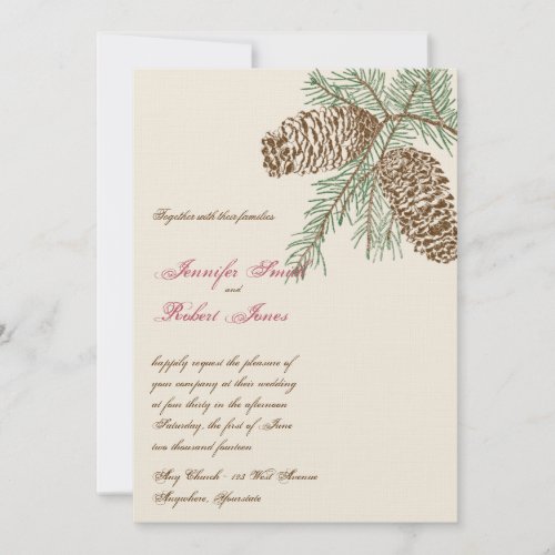 Pine Cone Nature on Cream Wedding Invitation
