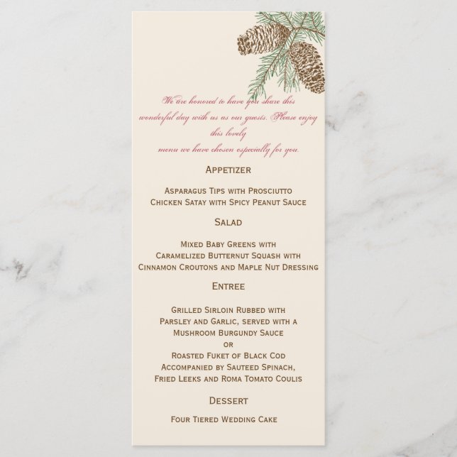 Pine Cone Nature on Cream Wedding Menu (Front)