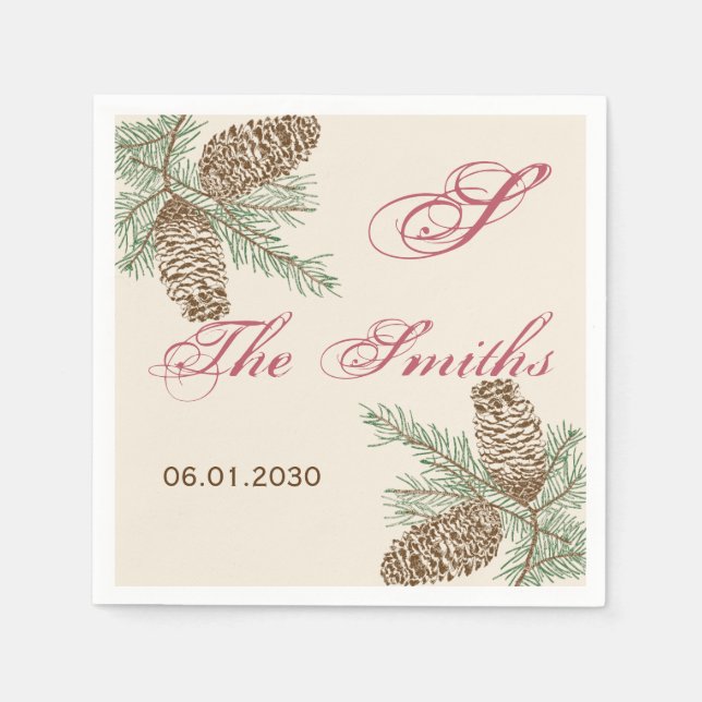 Pine Cone Nature on Cream Wedding Napkin (Front)