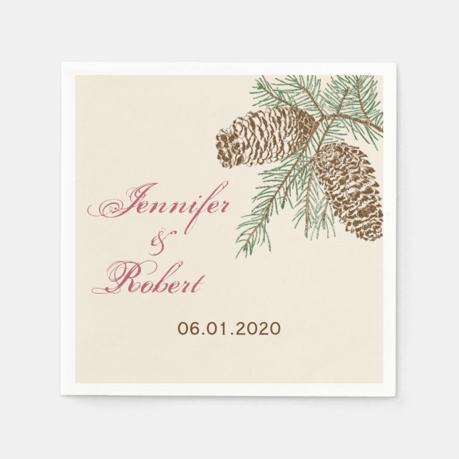 Pine Cone Nature on Cream Wedding Napkin (Front)