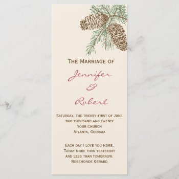 Pine Cone Nature On Cream Wedding Program by NoteableExpressions at Zazzle