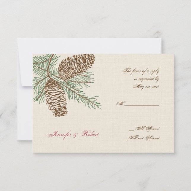 Pine Cone Nature on Cream Wedding Response Card (Front)