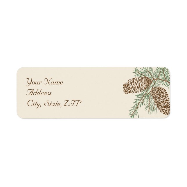 Pine Cone Nature on Cream Wedding Return Address Label (Front)