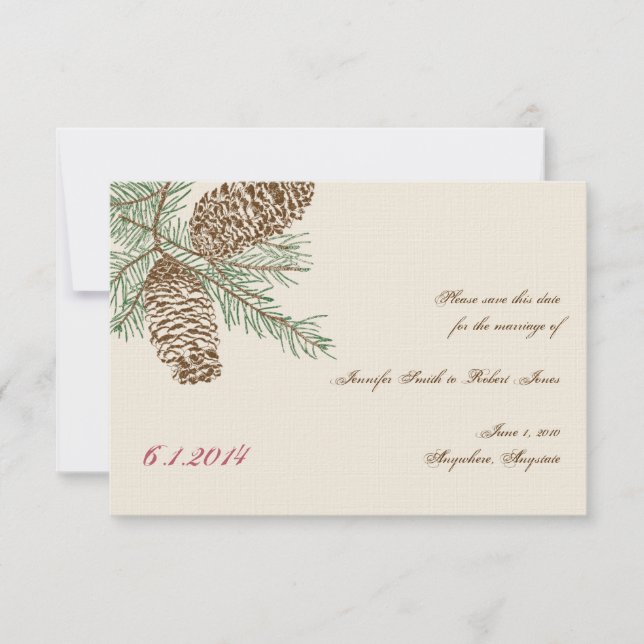 Pine Cone Nature on Cream Wedding Save the Date Invitation (Front)