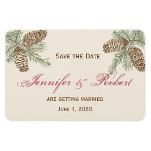 Pine Cone Nature on Cream Wedding Save the Date Magnet