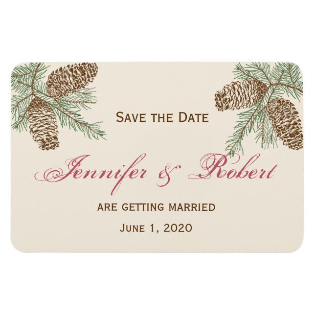Pine Cone Nature on Cream Wedding Save the Date Magnet (Horizontal)