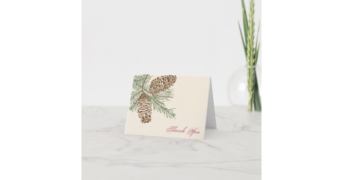 Pine Cone Nature on Cream Wedding Thank You card | Zazzle
