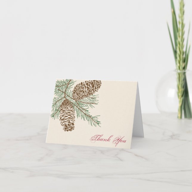 Pine Cone Nature on Cream Wedding Thank You card (Front)
