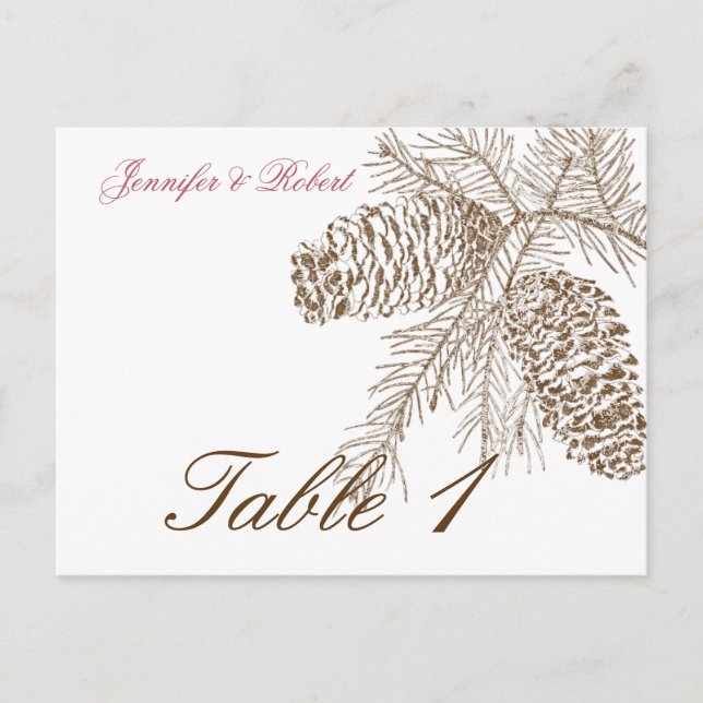 Pine Cone Nature Wedding Table Number (Front)