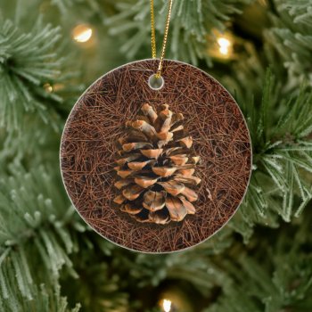 Pine Cone On Fallen Needles Ceramic Ornament by Bluestar48 at Zazzle