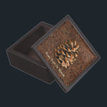 Pine Cone On Fallen Needles Gift Box<br><div class="desc">A digital rendering of a pine cone from Ma'alot-Tarshiha in northern Israel, the Galilee, superimposed on a background image of fallen needles. Add your own text. The Aleppo Pine (Pinus halpensis), also known as the Jerusalem Pine is the only species of wild pine that grows in Israel. It is commonly...</div>