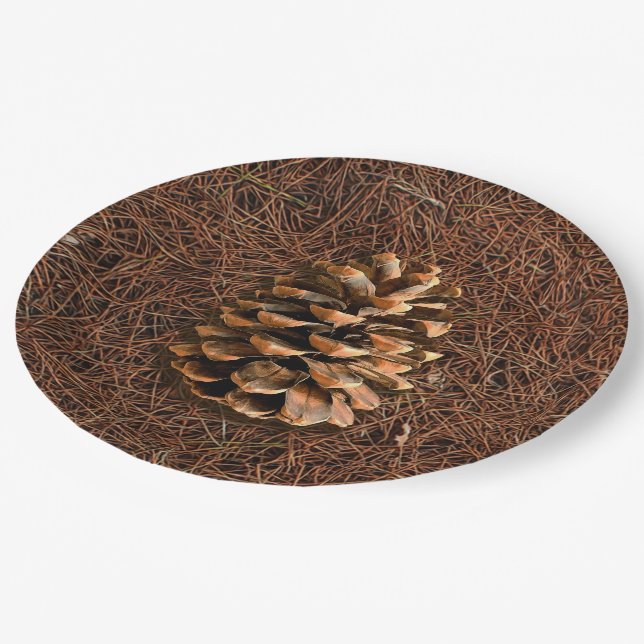 Pine Cone On Fallen Needles Paper Plates (Angled)