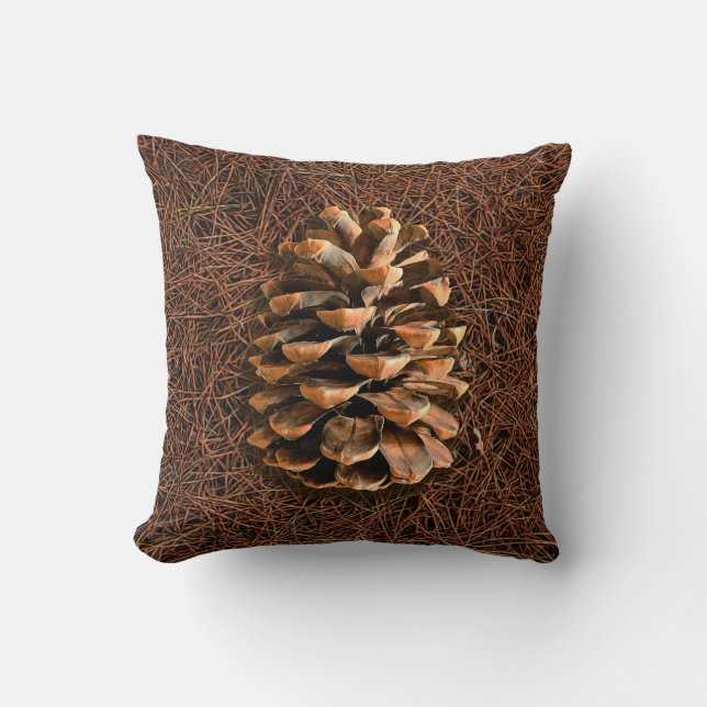 Pine Cone On Fallen Needles Throw Pillow (Front)