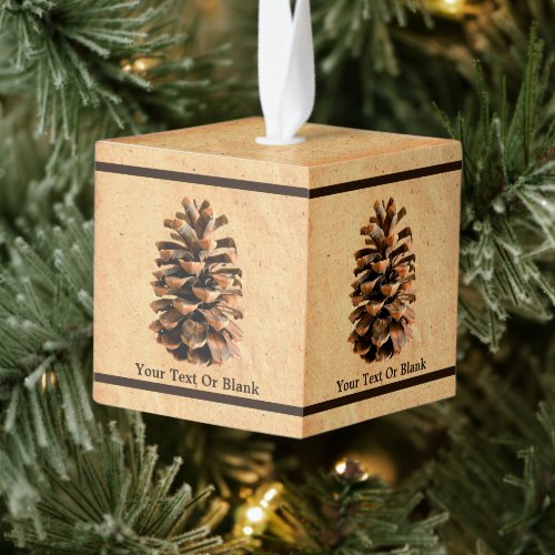 Pine Cone On Old Paper Cube Ornament