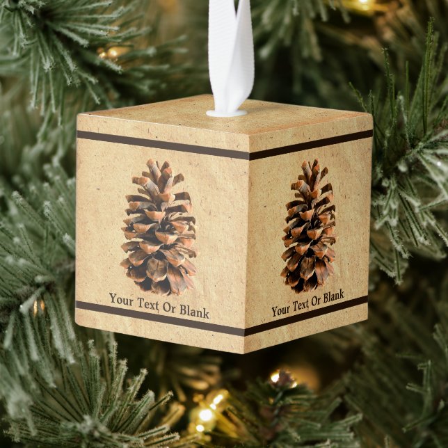 Pine Cone On Old Paper Cube Ornament (Tree)