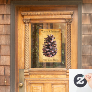 Pine Cone On Vintage Paper - Christmas Window Cling