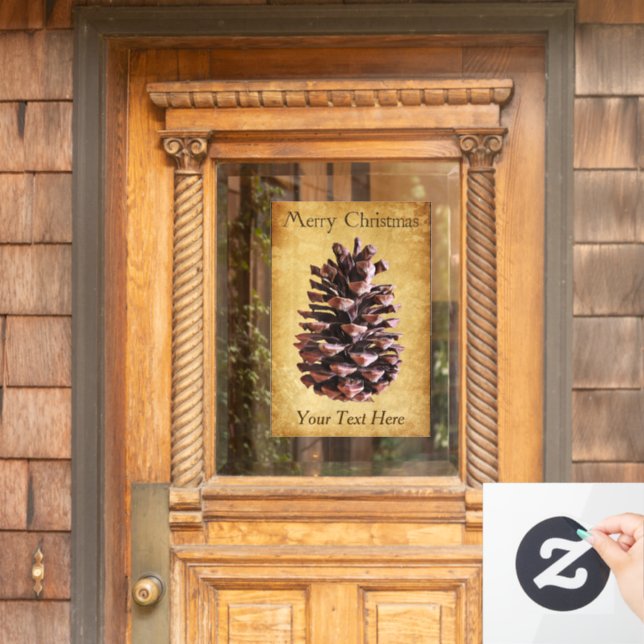 Pine Cone On Vintage Paper - Christmas Window Cling (Home Door)