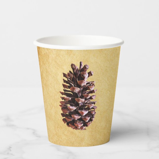 Pine Cone On Vintage Paper Cups (Front)