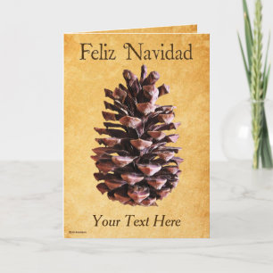 Pine Cone On Vintage Paper - Feliz Navidad Card