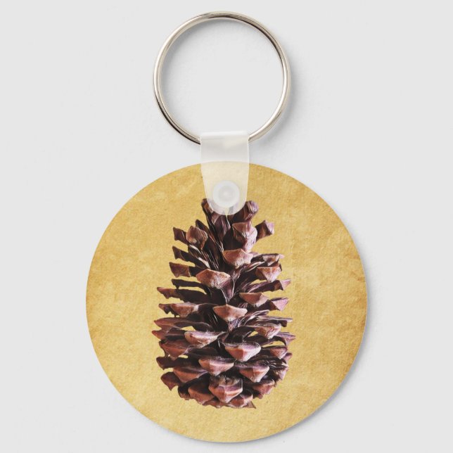 Pine Cone On Vintage Paper Keychain (Front)
