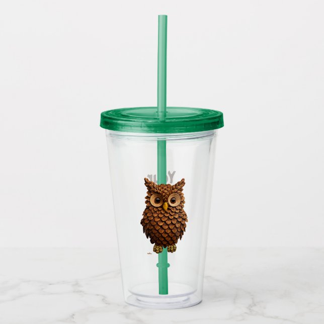 Pine Cone Owl Acrylic Tumbler (Front)