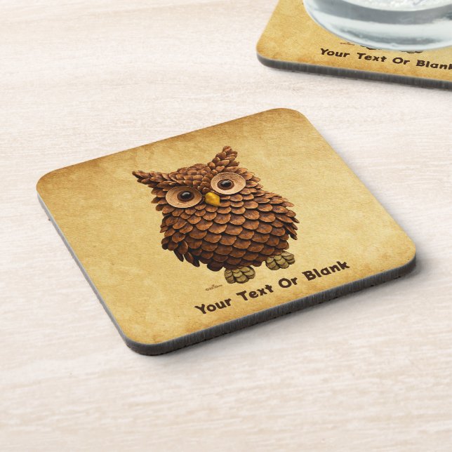 Pine Cone Owl Beverage Coaster (Left Side)