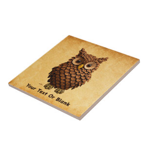 Pine Cone Owl Ceramic Tile