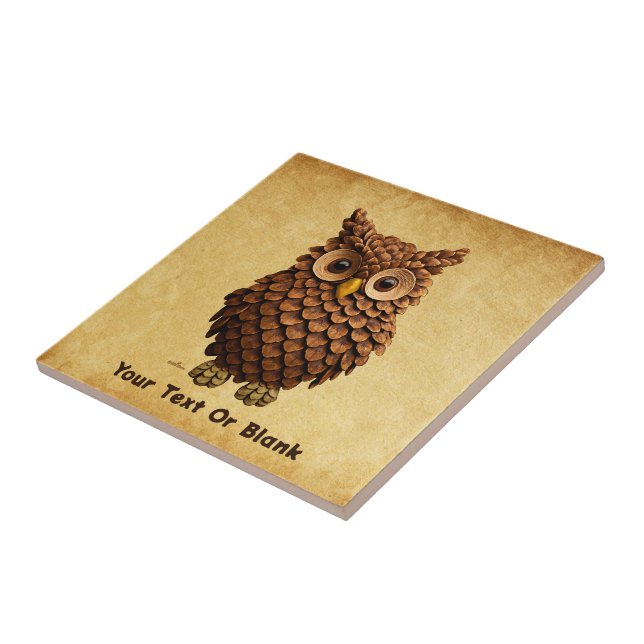 Pine Cone Owl Ceramic Tile (Side)