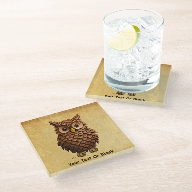 Pine Cone Owl Glass Coaster (Angled)