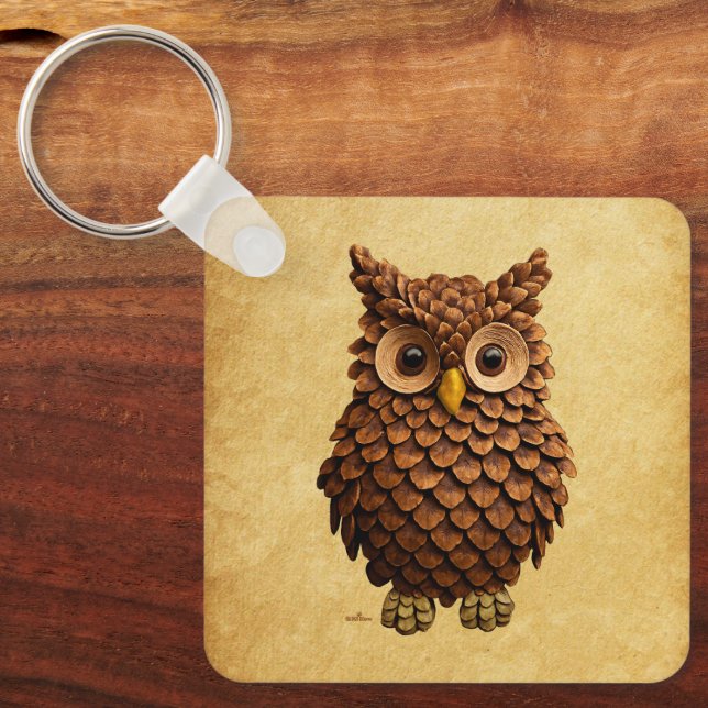 Pine Cone Owl Keychain (Front)