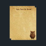 Pine Cone Owl Letterhead<br><div class="desc">A cute owl made of pine cone scales superimposed on an old paper background image. Customize by adding your own text.You may change both the font and text color.</div>
