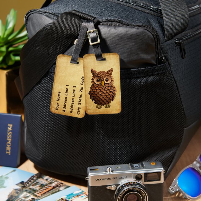 Pine Cone Owl Luggage Tag (Front & Back)