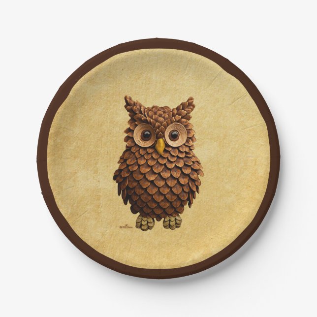 Pine Cone Owl Paper Plates (Front)