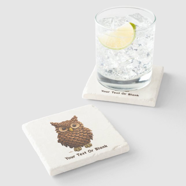 Pine Cone Owl Stone Coaster (Side)