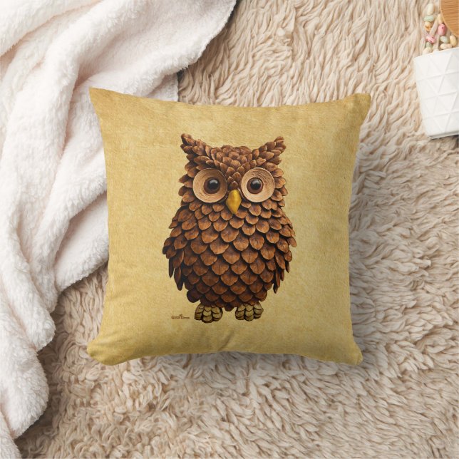 Pine Cone Owl Throw Pillow (Blanket)