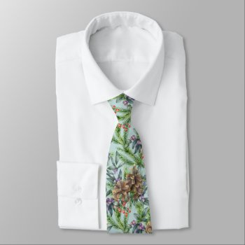 Pine Cone Pattern Christmas Green  Neck Tie by 17Minutes at Zazzle