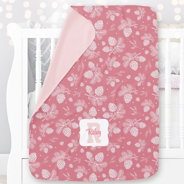 Pine Cone Pink Name Monogram Girl Winter Baby Blanket (Pine Cone Pink Name Monogram Girl Winter Baby Blanket)