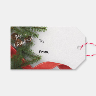 Pine Cone Red Ribbon Christmas Gift Tags