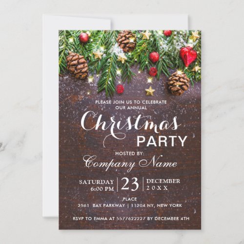 Pine Cone Rustic Corporate Company Christmas Party Invitation