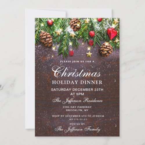 Pine Cone Rustic Holiday Christmas HOLIDAY DINNER Invitation