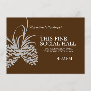 Pine Cone Silhouette Brown and Silver wedding Invitation