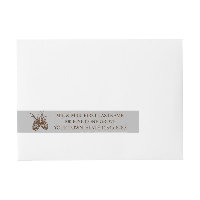 Pine Cone Silhouette Silver Grey and Brown Address Wrap Around Address Label (Front)