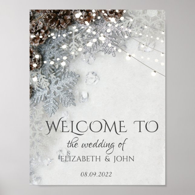 Pine Cone, Snowflakes Wedding Poster (Front)