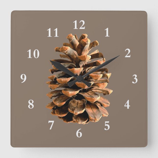 Pine Cone Square Wall Clock (Front)