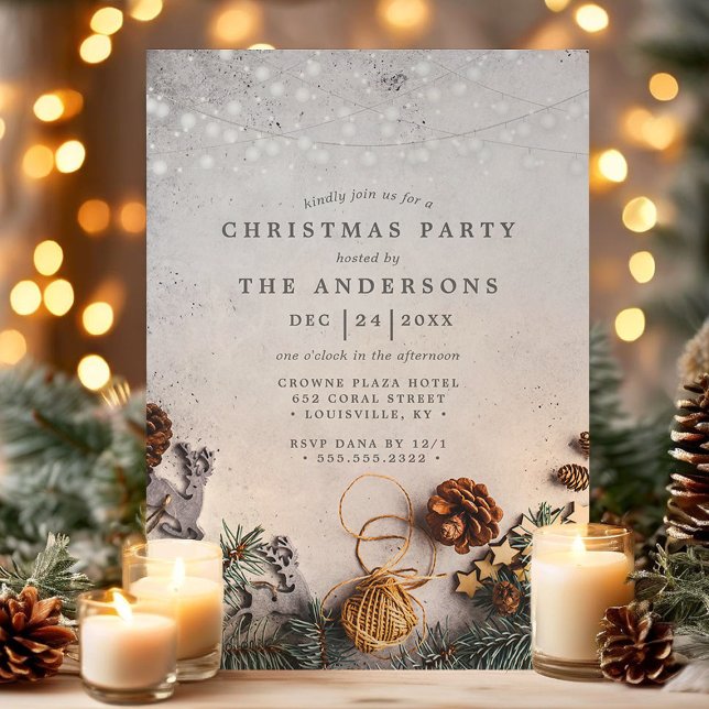 Pine Cone String Lights Rustic Christmas Party Invitation (Creator Uploaded)