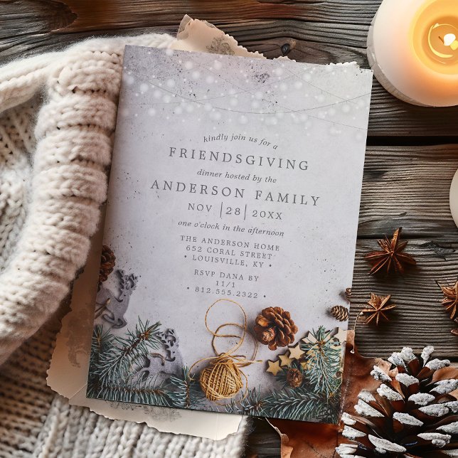 Pine Cone String Lights Rustic Friendsgiving Invitation (Creator Uploaded)