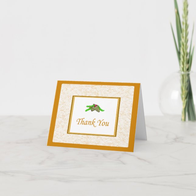 Pine Cone Thank You Card With Gold Border (Front)